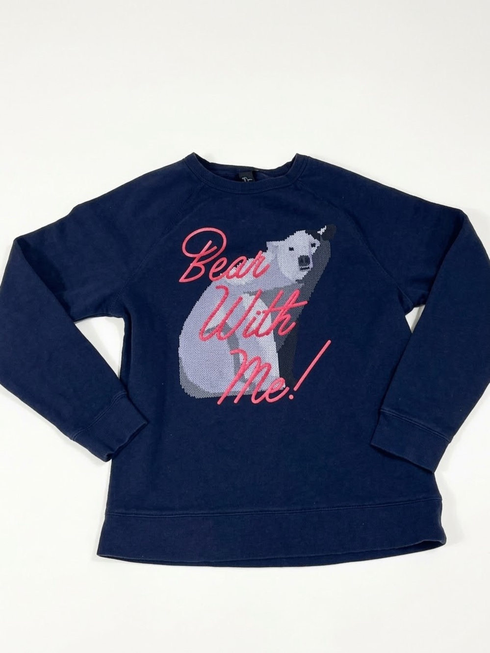 H&M Navy 'Bear With Me!' Graphic Sweatshirt, Gramacore, Cottagecore, Comfy